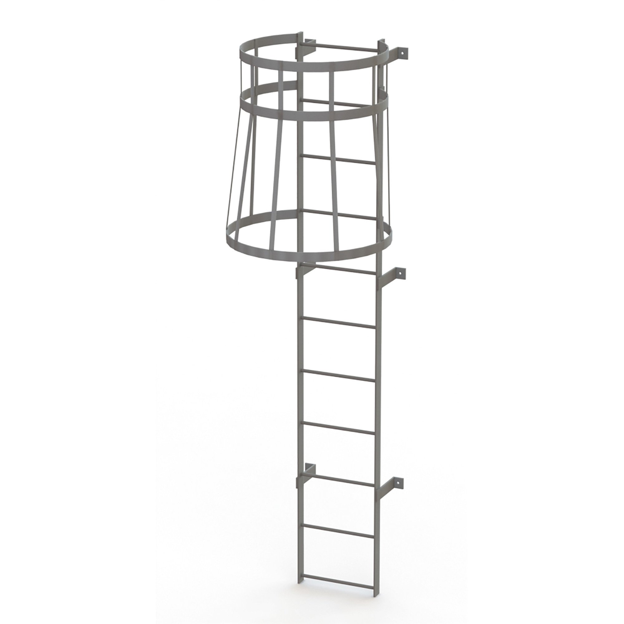 Tri-Arc Steel Fixed Cage Ladder — Gray, 500-Lb. Capacity